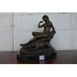 A French style bronze female nude with hound, manner of Paul Roussel,