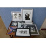 Assorted film and music star prints including James Dean, Audrey Hepburn,