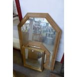 Two pine framed mirrors and a gilt framed mirror