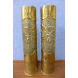 A pair of trench art brass vases and other brassware