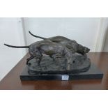 A French style bronze group of two hounds, manner of Barye,