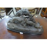 A French style bronze group of duck and hounds, manner of Pierre Jules Mene,