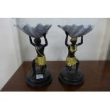 A pair of Italian style bronze figural dishes