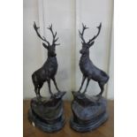 A pair of French style bronze stags, manner of Jule Moignieux,