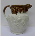 A relief moulded pearl ware jug,