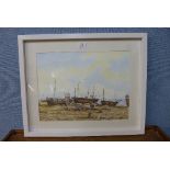 Keith Collins, Hastings Fishing Fleet, watercolour,