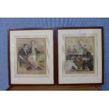 A pair of French hand coloured prints