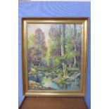 Woodland landscape, oil on canvas, indistinctly signed,