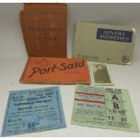 Football ticket stubs, an Antwerp postcard album,