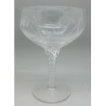 A cut glass sundae bowl with internal twist stem,