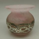 A pink glass vase overlaid with silver,