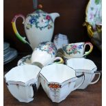 Five Shelley Queen Anne shape cups and saucers, 11497 hand painted marks,