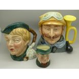 Three Royal Doulton character jugs, Veteran Motorist, D6633, Dick Whittington,