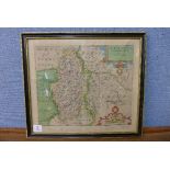 A 17th Century Christophorus Saxton descripsit, Wilhelmus Kip Sculpsit hand coloured engraved map,