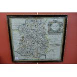 A 17th Century Robert Morden hand coloured engraved map, Shropshire,