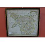 A 17th Century Robert Morden hand coloured engraved map, North Wales,