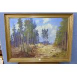 A large forest scene, oil on canvas, indistinctly signed,