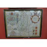 A 17th Century John Speed hand coloured engraved map, The Countie of Nottingham,