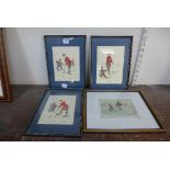 Four hand coloured golfing cartoon prints