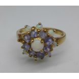 A 9ct gold, opal and tanzanite ring, 3g,