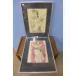 Clemence Dane, two portraits of Joyce Grenwill, watercolour and pastel,