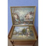 Two Parisian street scenes, oil on board, one signed Burnett and the other,