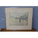 Michael Blake (born 1928), Early Morning By the Lake, hand coloured etching,