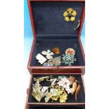 A jewellery box and twenty-five brooches