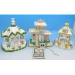 Three Coalport cottages/pastille burners, The Gate House,