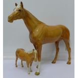 Two Beswick Palomino horses, Racehorse and Mare,