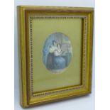 A framed and mounted miniature, The Sisters, hand coloured steel engraving, height of frame 16.