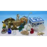 Miniature animals including glass, Wade and trinket boxes, etc.