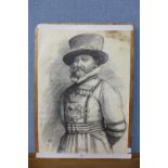 Douglas Moyle, London Beefeater, pencil study,