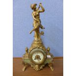 A 19th Century French gilt metal figural mantel clock, the movement signed A.D.