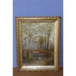 English School (19th Century), river landscape, oil on panel, indistinctly signed and dated '99,