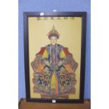 A Chinese overpainted print on silk, portrait of an Imperial Emperor,