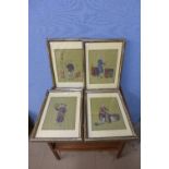 A set of four Chinese watercolours on silk,