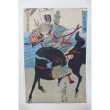 Gyogo, Japanese woodblock print, Kajiwara Genta Kaygkiyo in the play Honcho Takama Kagami,