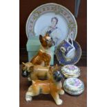 Three models of boxer dogs including West Germany, two Limoges trinket pots,