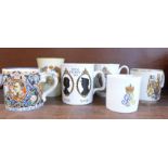 Six Royal commemorative and Coronation cups and mugs,