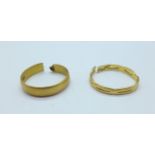 Two 22ct gold rings, a/f, 5.