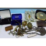 A chatelaine, a Stratton compact, a snuff box, jewellery, etc.