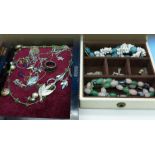 Two jewellery boxes with assorted silver jewellery