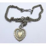 A silver double Albert chain with fob,