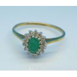 A 9ct gold, emerald and diamond ring, 2.
