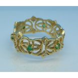A yellow metal, emerald and white stone ring, 4g,