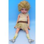 A small bisque head doll with composition body, legs and one hand a/f, 21.