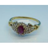 A 9ct gold, diamond and ruby ring, 3.
