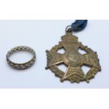 A 9ct gold and silver ring and a Victorian jubilee medallion
