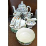 A Copeland Spode Chinese Rose six setting tea set with teapot,